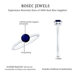 3/4 CT Round Cut Blue Sapphire Solitaire Simple Ring