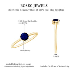 3/4 CT Round Cut Blue Sapphire Solitaire Simple Ring