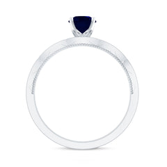 Blue Sapphire Solitaire Engagement Ring with Diamond Side Stones