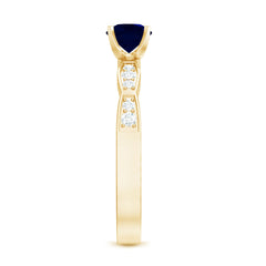 Blue Sapphire Solitaire Engagement Ring with Diamond Side Stones