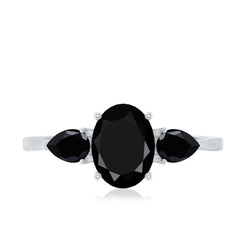 Natural Black Onyx Three Stone Engagement Ring