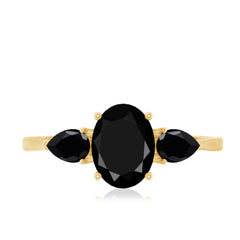 Natural Black Onyx Three Stone Engagement Ring