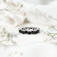 Heart Shaped Black Onyx Eternity Wedding Band