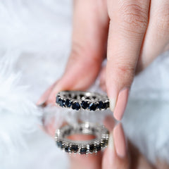 Heart Shaped Black Onyx Eternity Wedding Band