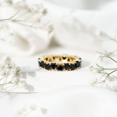 Heart Shaped Black Onyx Eternity Wedding Band