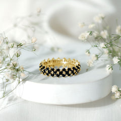Round Cut Black Onyx Cluster Wedding Band for Women