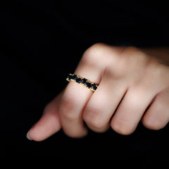 Claw Set Heart Shape Black Spinel Eternity Band Ring