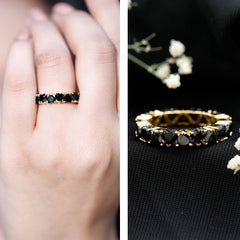 Claw Set Heart Shape Black Spinel Eternity Band Ring
