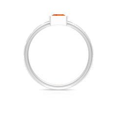Princess Cut Fire Opal Solitaire Promise Ring with Diamonds