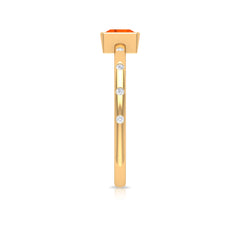 Princess Cut Fire Opal Solitaire Promise Ring with Diamonds