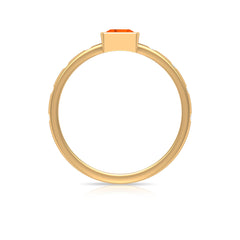 Princess Cut Fire Opal Solitaire Promise Ring with Diamonds