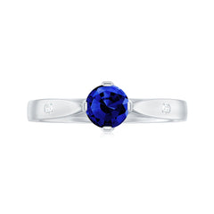 Certified 0.6 Carat Lab Grown Blue Sapphire Promise Ring with Diamond