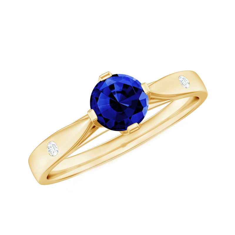 Certified 0.6 Carat Lab Grown Blue Sapphire Promise Ring with Diamond