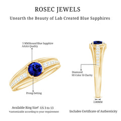 1 CT Created Blue Sapphire and Diamond Classic Engagement Ring