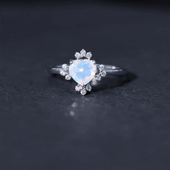 Natural 6mm Opalescent Heart Engagement Ring with Diamond