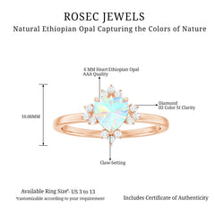Natural 6mm Opalescent Heart Engagement Ring with Diamond