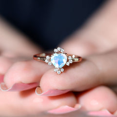 Natural 6mm Opalescent Heart Engagement Ring with Diamond