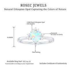 Natural 6mm Opalescent Heart Engagement Ring with Diamond