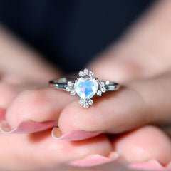 Natural 6mm Opalescent Heart Engagement Ring with Diamond