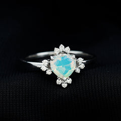 Natural 6mm Opalescent Heart Engagement Ring with Diamond
