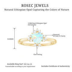 Natural 6mm Opalescent Heart Engagement Ring with Diamond