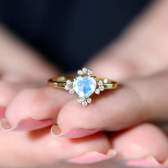 Natural 6mm Opalescent Heart Engagement Ring with Diamond