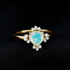 Natural 6mm Opalescent Heart Engagement Ring with Diamond