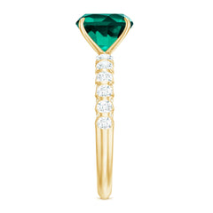 Certified Lab Grown Emerald Cushion Cut Engagement Ring with Diamond Side Stones