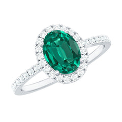 Classic Lab Grown Emerald Oval Engagement Ring with Diamond Halo