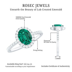 Classic Lab Grown Emerald Oval Engagement Ring with Diamond Halo