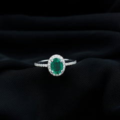 Classic Lab Grown Emerald Oval Engagement Ring with Diamond Halo