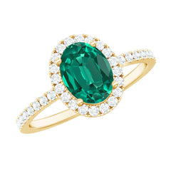 Classic Lab Grown Emerald Oval Engagement Ring with Diamond Halo