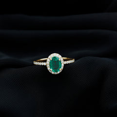 Classic Lab Grown Emerald Oval Engagement Ring with Diamond Halo