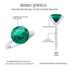 Certified 10 mm Lab Grown Emerald Huge Engagement Ring with Diamond