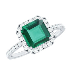 AAAA Quality Lab Created Emerald Asscher Cut Engagement Ring with Diamond