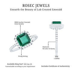 AAAA Quality Lab Created Emerald Asscher Cut Engagement Ring with Diamond