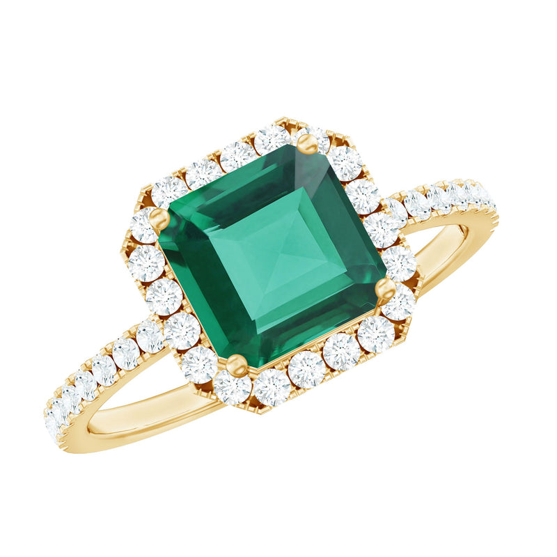 AAAA Quality Lab Created Emerald Asscher Cut Engagement Ring with Diamond