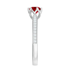 1 CT Round Shape Created Ruby Solitaire Engagement Ring with Diamond