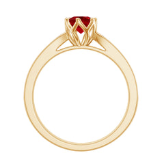 1 CT Round Shape Created Ruby Solitaire Engagement Ring with Diamond