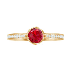 1 CT Round Shape Created Ruby Solitaire Engagement Ring with Diamond