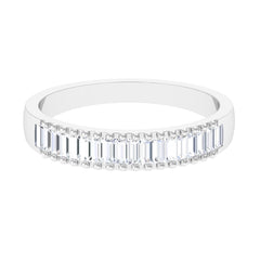 Baguette Cut Zircon Minimal Half Eternity Ring with Gold Beaded