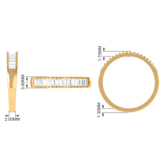 Baguette Cut Zircon Minimal Half Eternity Ring with Gold Beaded