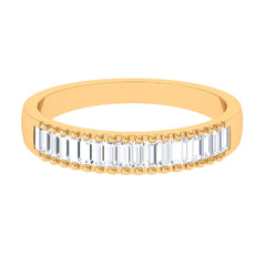 Baguette Cut Zircon Minimal Half Eternity Ring with Gold Beaded