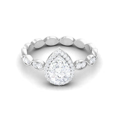 Classic Zircon Teardrop Engagement Ring with Side Stones
