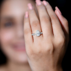 Classic Zircon Teardrop Engagement Ring with Side Stones