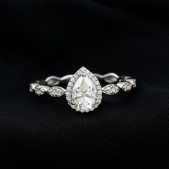 Classic Zircon Teardrop Engagement Ring with Side Stones