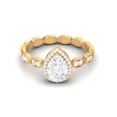 Classic Zircon Teardrop Engagement Ring with Side Stones