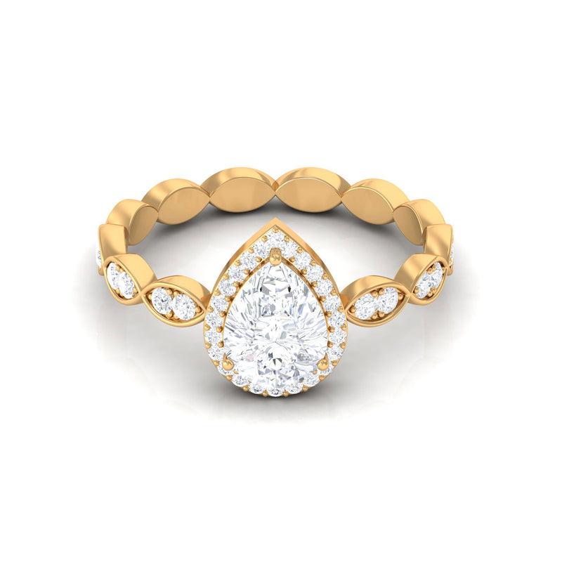 Classic Zircon Teardrop Engagement Ring with Side Stones