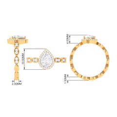 Classic Zircon Teardrop Engagement Ring with Side Stones