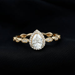 Classic Zircon Teardrop Engagement Ring with Side Stones